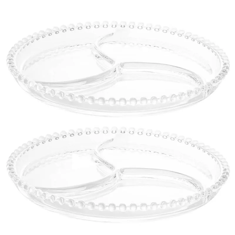 Kit 2 Petisqueiras de Cristal 3 Divisórias 23cm Wolff Pearl Doces Aperitivos Mesa Posta