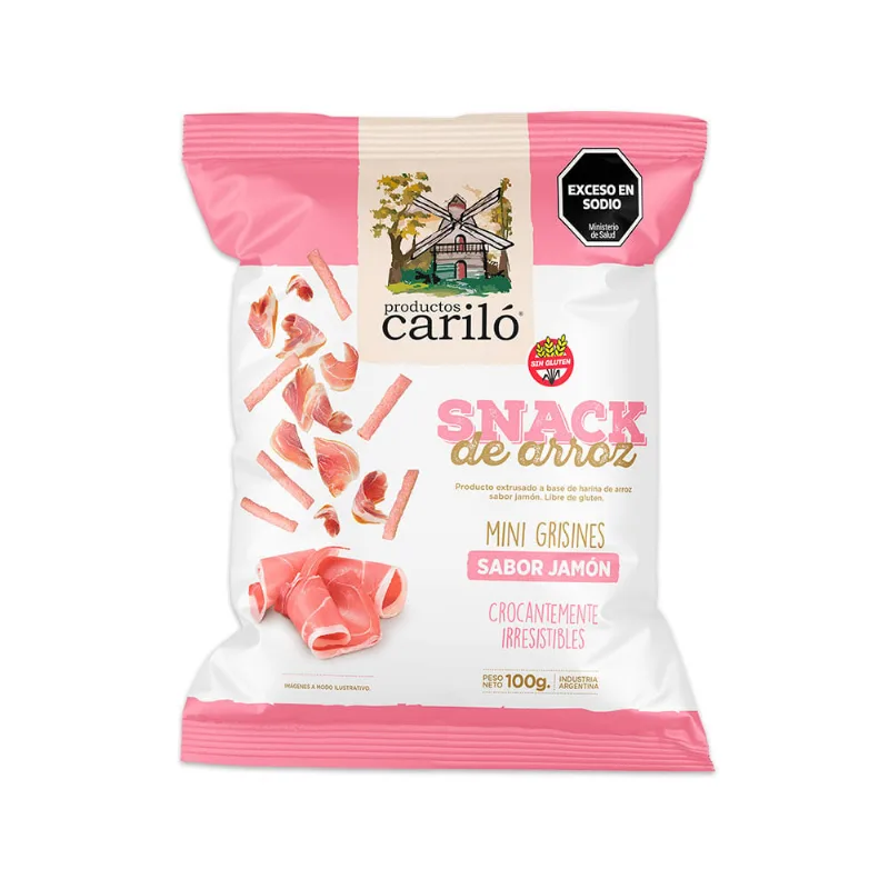 Snack De Arroz Mini Grisines Cariló Jamón 100gr
