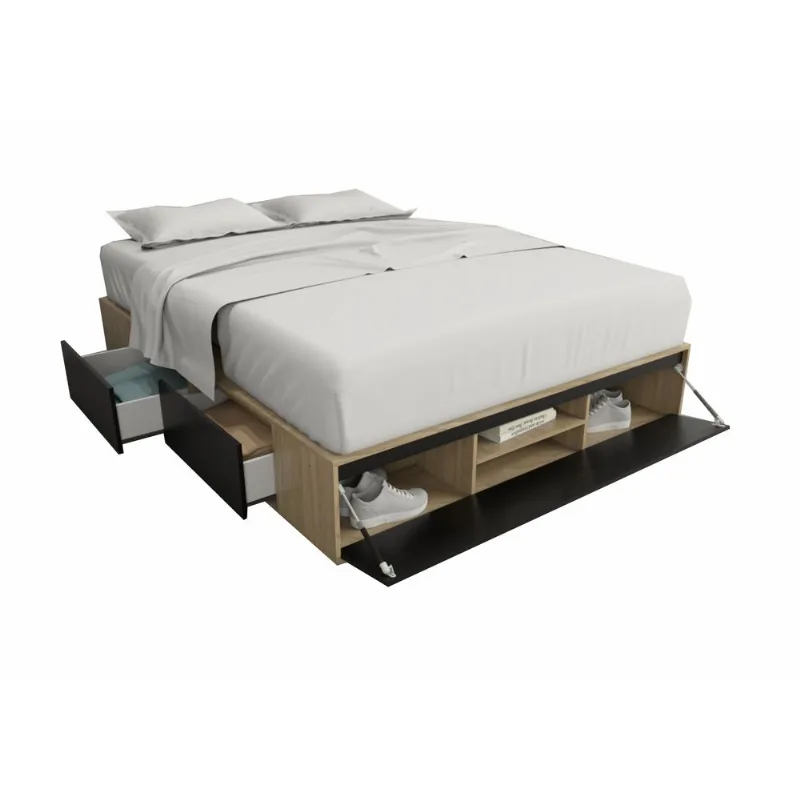 Box de Cama DS Home 1,60 m 4 Cajones 1 Puerta 203x33x162 cm Box de Cama DS Home 1,60 m 4 Cajones 1 Puerta Olmo Negro 203x33x162 cm