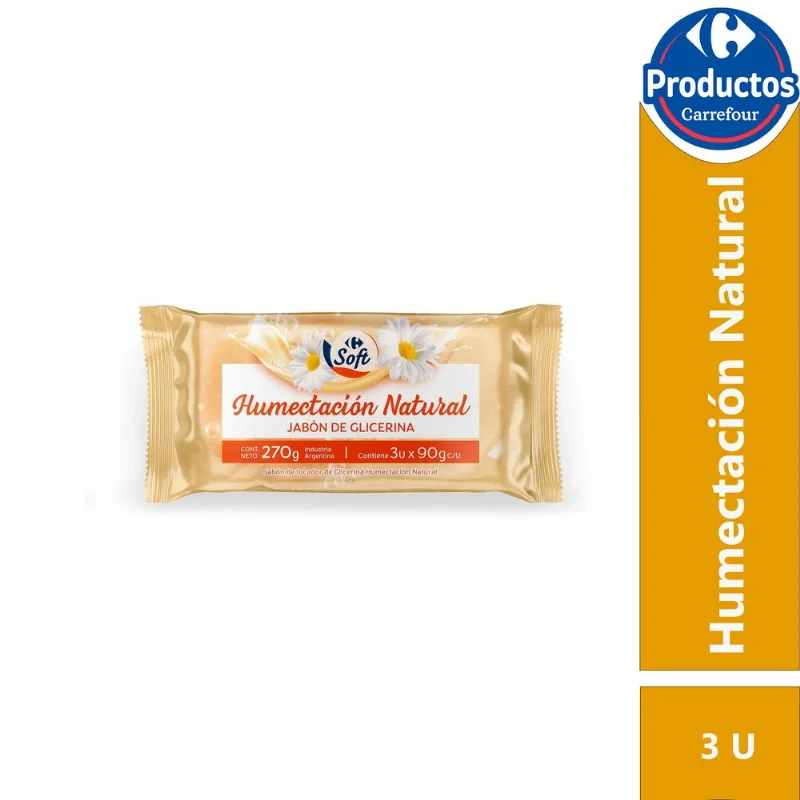 Jabón de tocador Carrefour Soft humectación natural 3 x 90 g.