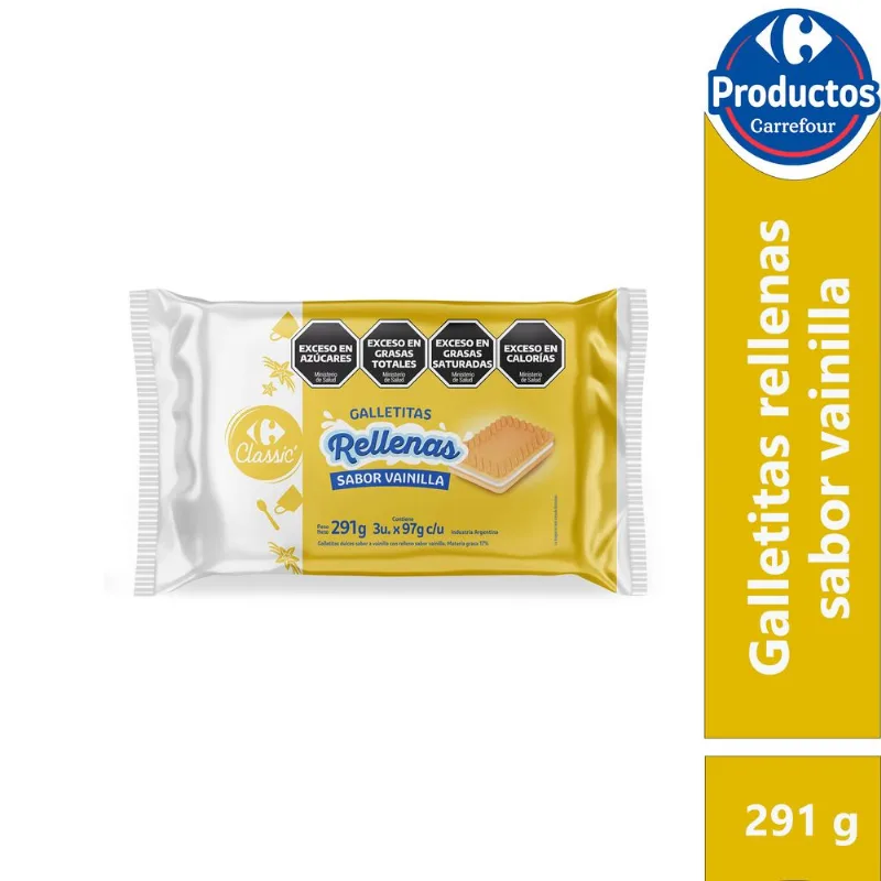 Galletitas Carrefour classic vainilla relleno crema de vainilla 291 g.