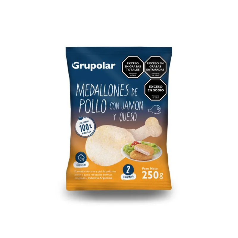 Medallones de Pollo Sabor Jamón y Queso 250 Grs x 2 Un Grupolar
