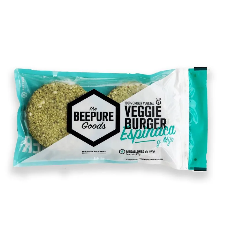 Veggie burger Beepure espinaca zip x 4 uni