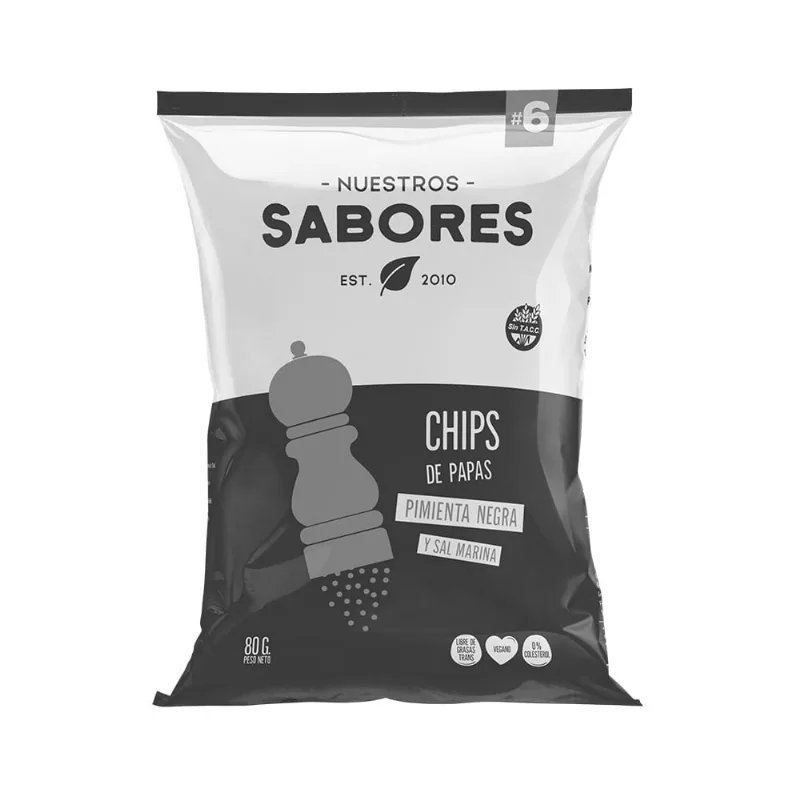Chips de Papas Sabor Pimienta Negra y Sal Marina 80 Grs Nuestros Sabores Chips De Papas Pimienta Negra 80 Gr Nuestros Sabores