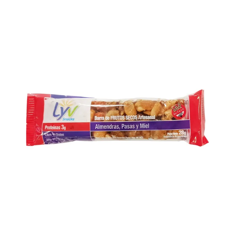 Barrita de frutos secos Lyv con almendras 28 g.