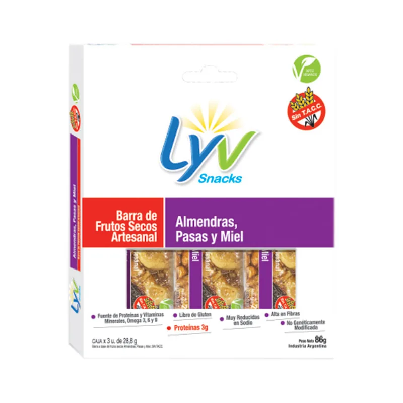 Barra De Cereal Lyv Almendras Pasas Y Miel 87 Gr