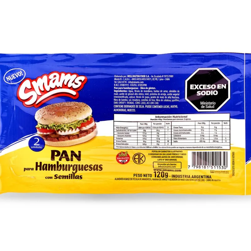 Pan de hamburguesa sin tacc con semillas Smams 120 grs