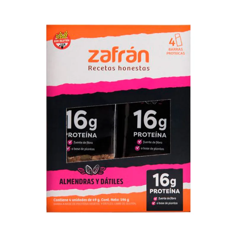 Barras Proteicas Sabor Almendras y Dátiles 196 Grs x 4 Un Zafran