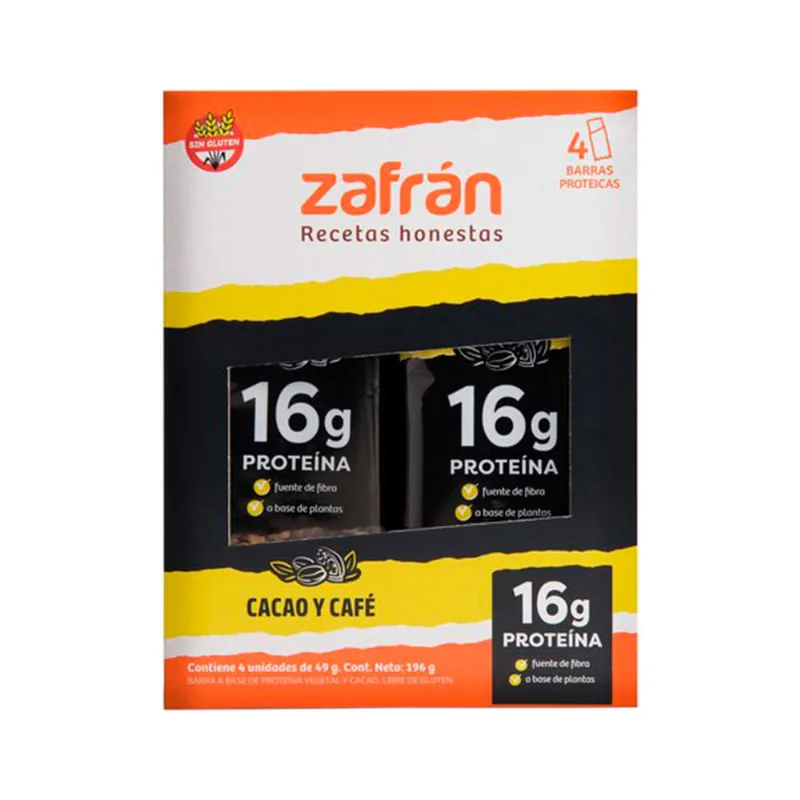 Barras Proteicas Sabor Cacao y Café 196 Grs x 4 Un Zafran
