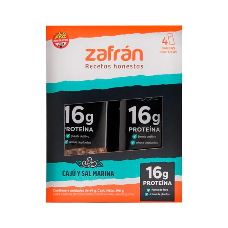 Barras Proteicas Sabor Cajú y Sal Marina 196 Grs x 4 Un Zafran
