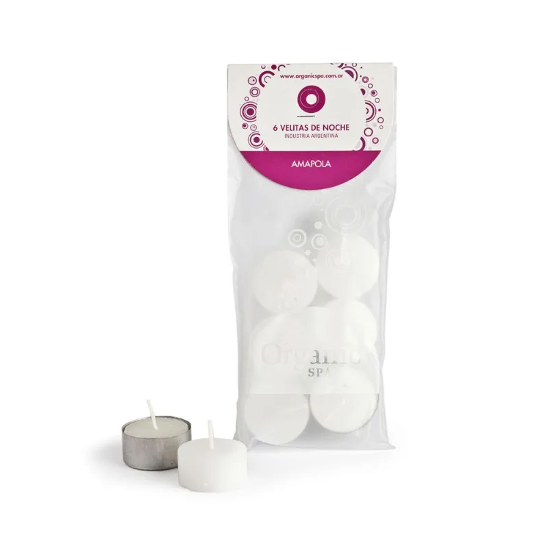 Velas de noche Organic Spa amapola 6 u.