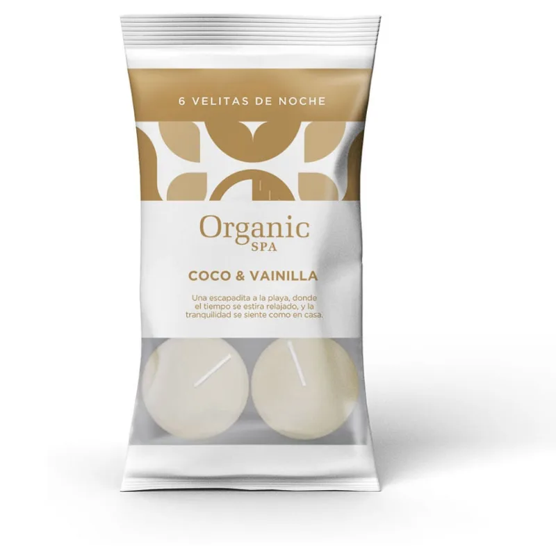 Velas de noche Organic Spa coco vainilla 6 u.