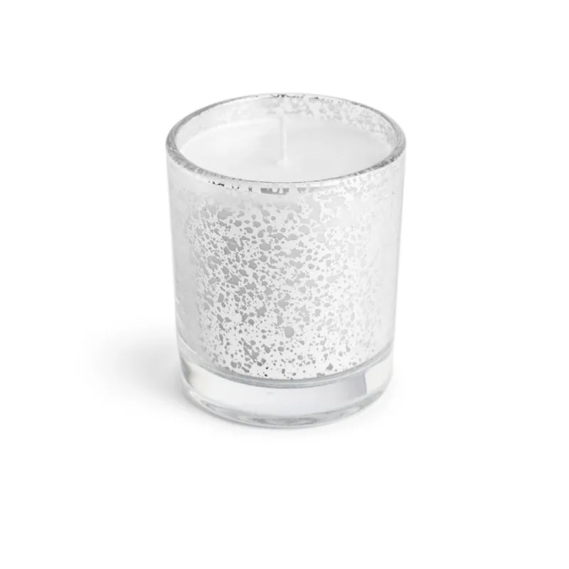 Vela Navidad En Vaso Vidrio Plateado 8x9