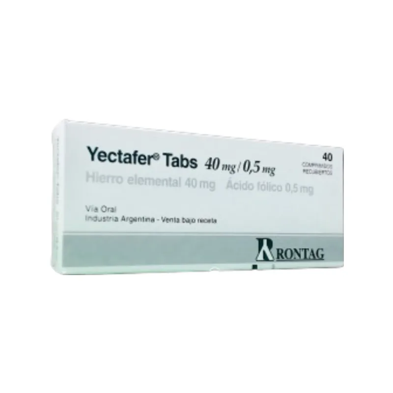 Yectafer Tabs Hierro + Fólico, C. 40/0.5 mg x 40 Comp Recubiertos