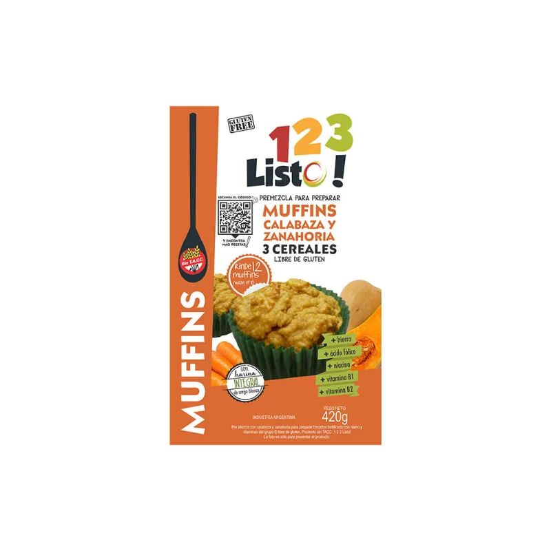 Premezcla Muffins 123 Listo Calabaza Y Zanahoria X 420 Gr