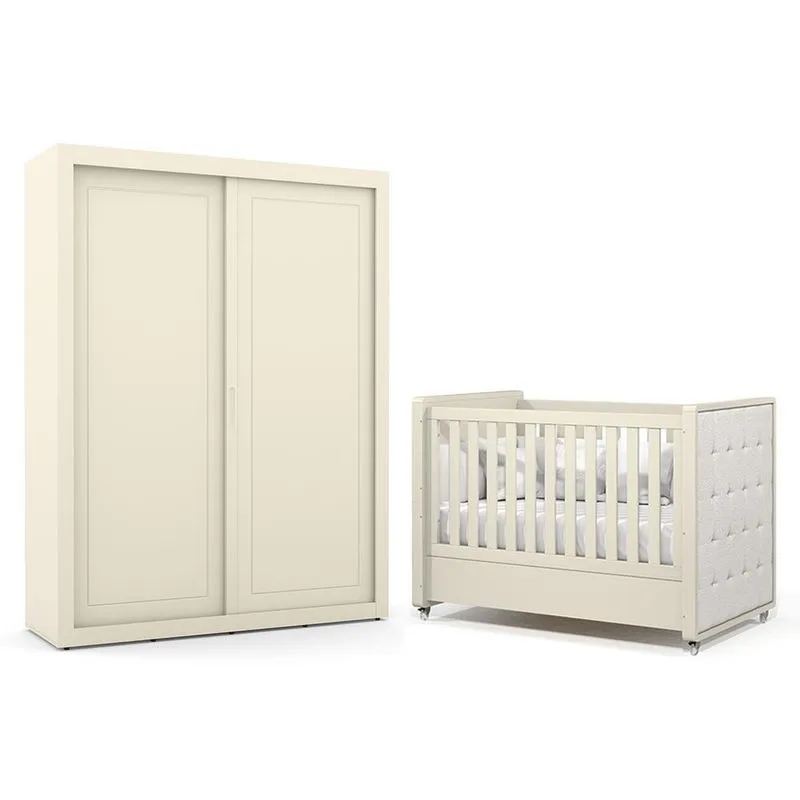 Jogo de Quarto Infantil Tutto New Guarda Roupa 2 Portas e Berço com Capitonê - Matic Móveis Off White