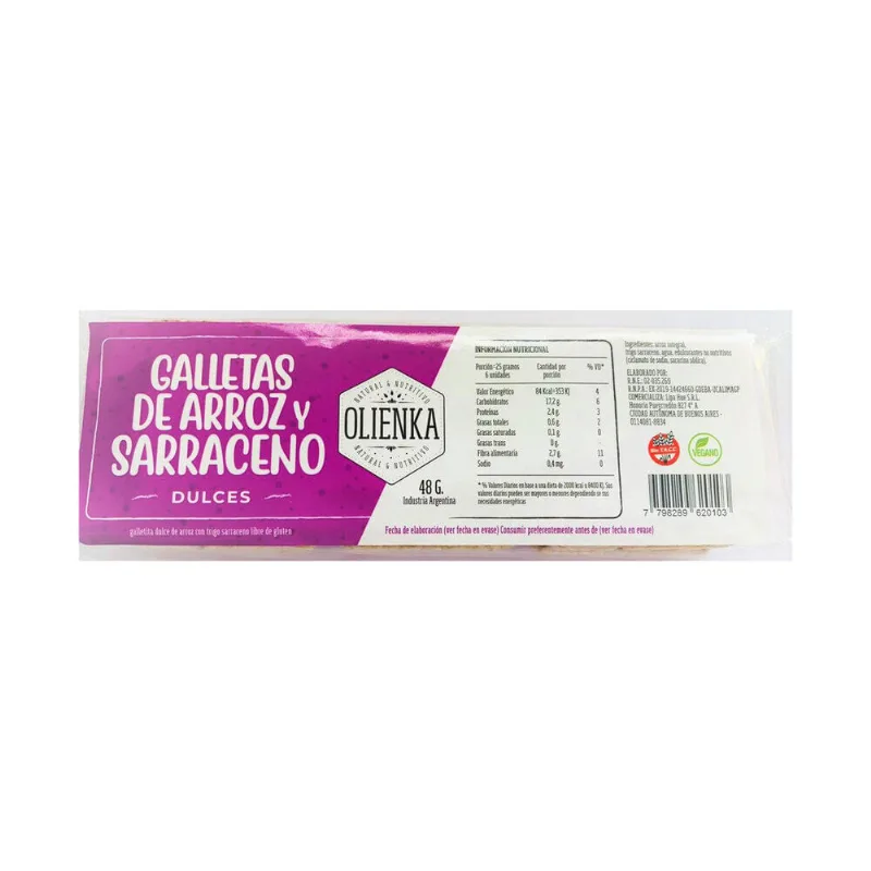 Galletas de arroz Olienka dulce sin TACC paquete 48 g.