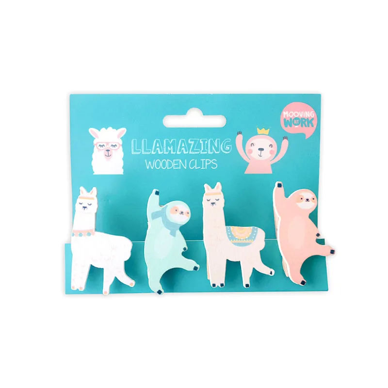 Wooden Clips Con Forma X 4 - Llamazing