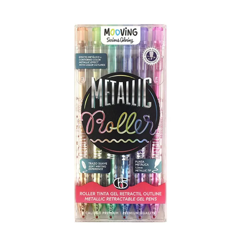 Bolígrafo Gel Retráctil 1.0 Mm x 6 Un Mooving Metallic Roller
