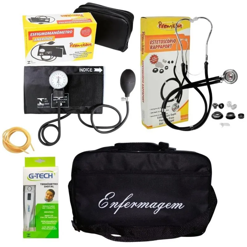 Kit De Enfermagem Esteto Aparelho De Pressão Preto