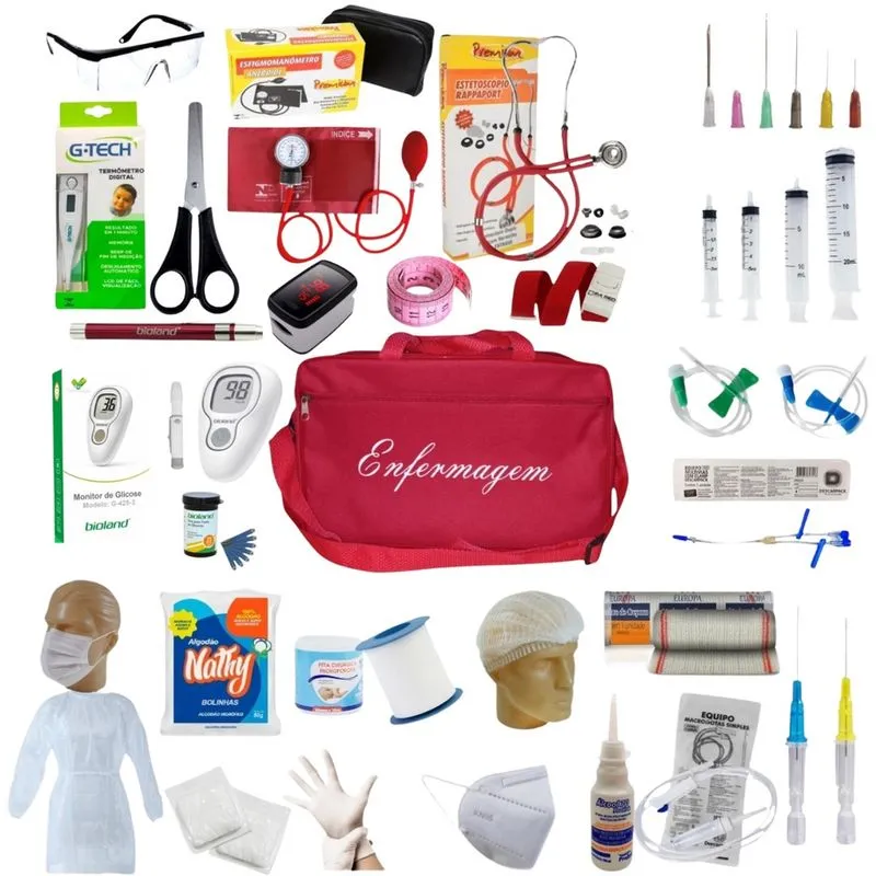 Kit Enfermagem Com 60 Itens Com Esteto E Esfigmo Completo vermelho