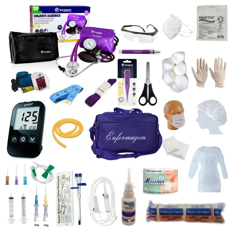 Kit Enfermagem Com 60 Itens Com Esteto E Esfigmo Completo Roxo