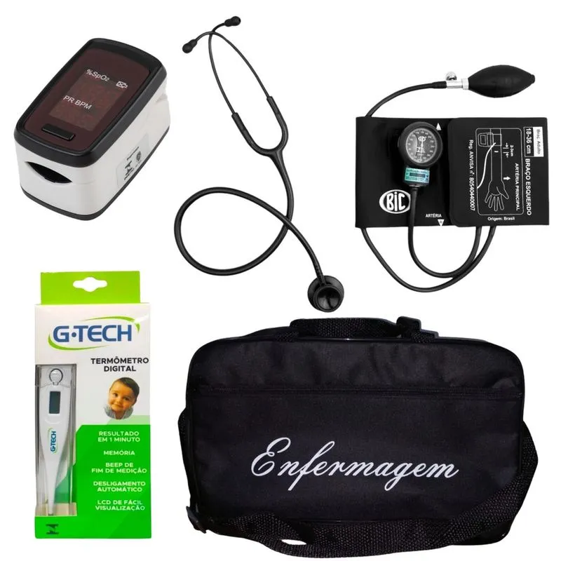 Kit enfermagem estetoscópio E aparelho de pressão bic preto