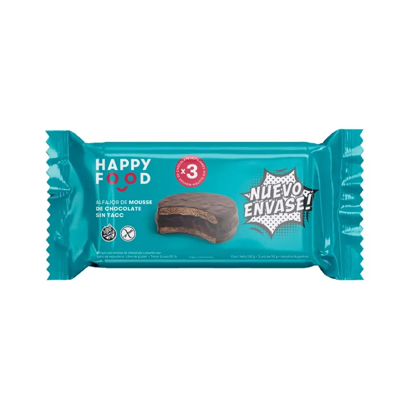 Alfajor De Mousse De Chocolate 150 Gr X 3 Un Happy Food