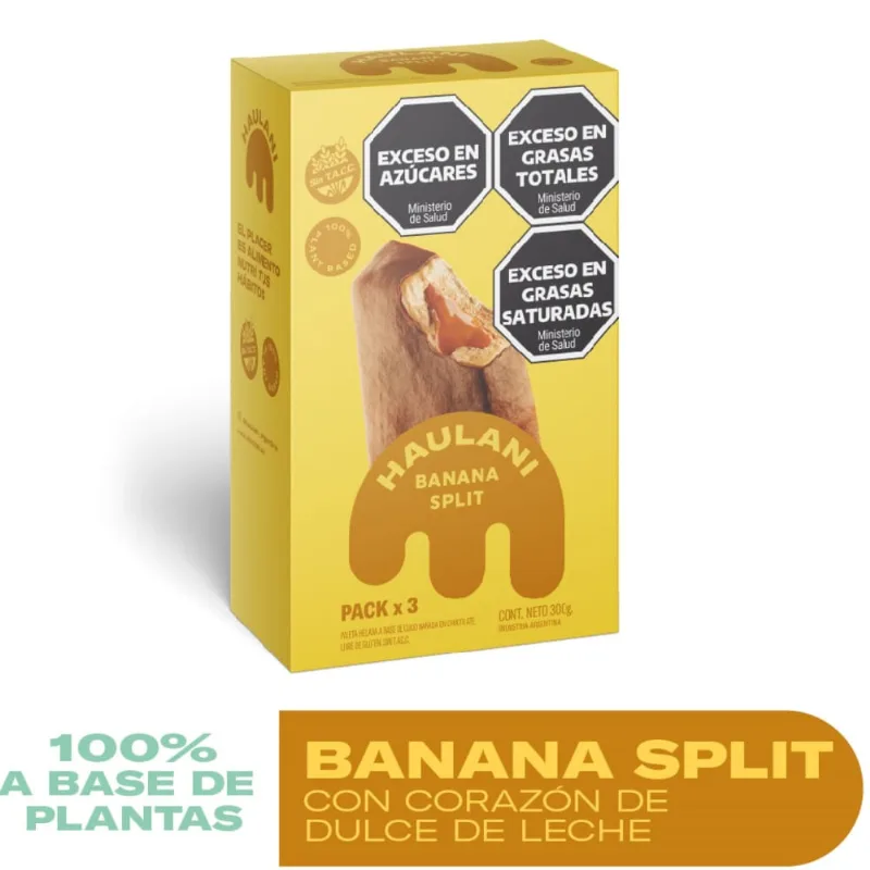 Helado Haulani de banana split bañada pack 3 uni