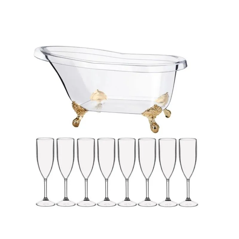Kit Champanheira Grande Banheira Para 8 Garrafas + 8 Taças
