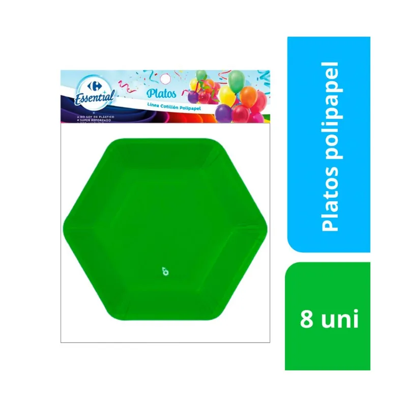 Plato descartable Carrefour polipapel hexagonal ch verde x 8 uni
