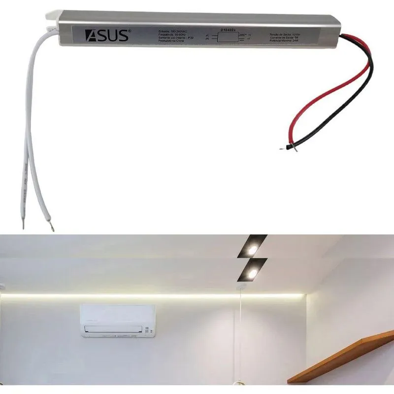 Fonte Slim Drive 24w Bivolt 12v 2a Perfil Fita Led Ip20 Lustre Luminaria Iluminaçao