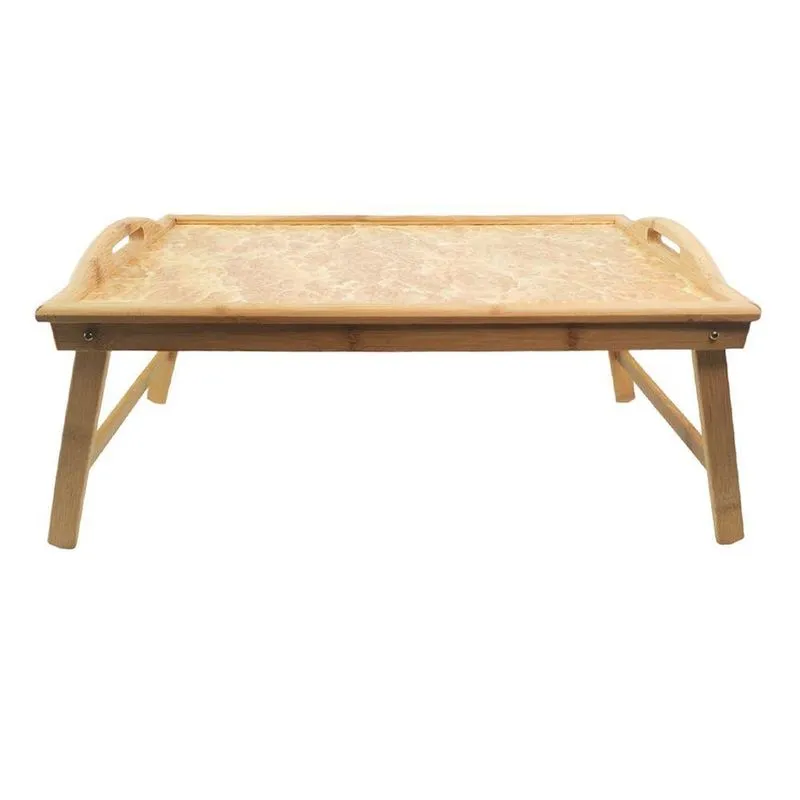 Bandeja Bambu Alça Cafe Da Manha Cama Lanche Almoço Jantar Servir Pe Retratil Dobravel Espaçoso Resistente Pratico Ecologico