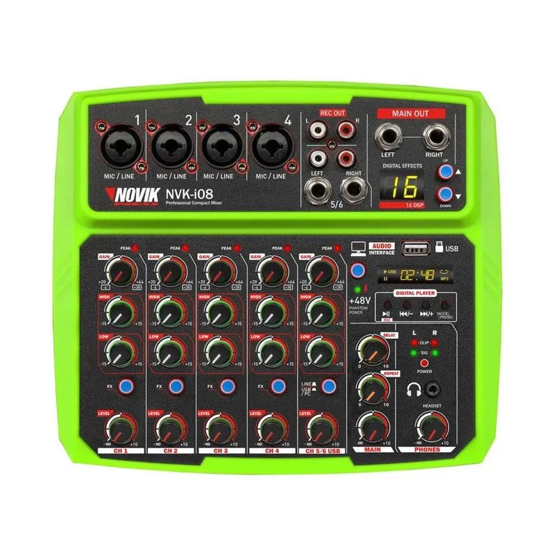 Mesa de Som 8 Canais com Interface USB Novik nvk I08 bt Verde