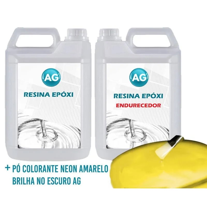 Resina Epóxi 1kg + Pó Neon Amarelo Ag Alta Espessura 3cm A 1