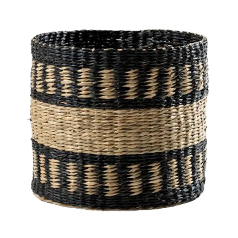 Canasto circular sin manija de seagrass líneas negro