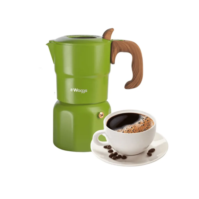 Cafetera Italiana Moka Con Visor Waggs Aluminio 300ml Verde