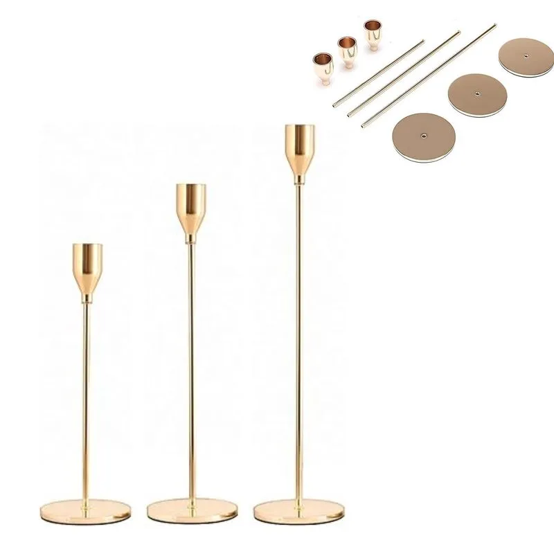 Suportes Decorativos Para Velas Em Ferro Dourado 3 Pçs