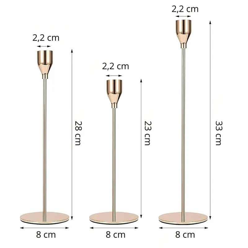 Conjunto De Castiçais Altos Em Ferro Dourado Elegante 3 Pçs