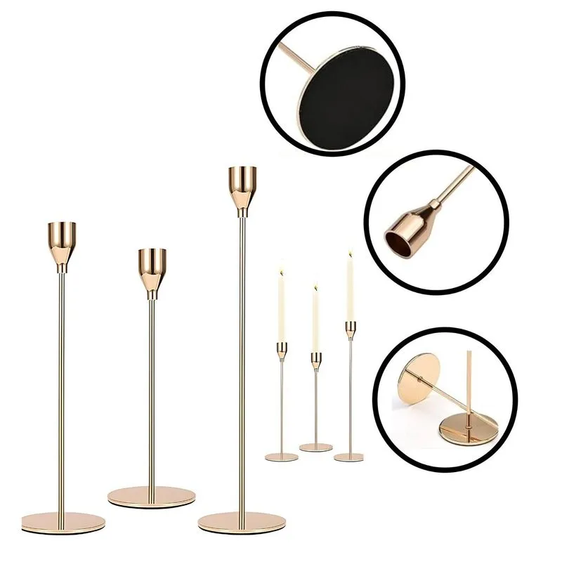 Suportes Para Velas De Ferro Champagne Decoração 3 Pçs