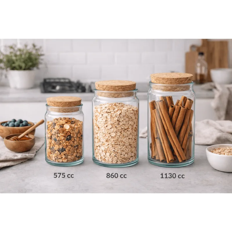 Set x 3 Frascos Vidrio Reciclado Tapa Corcho Pasabahce