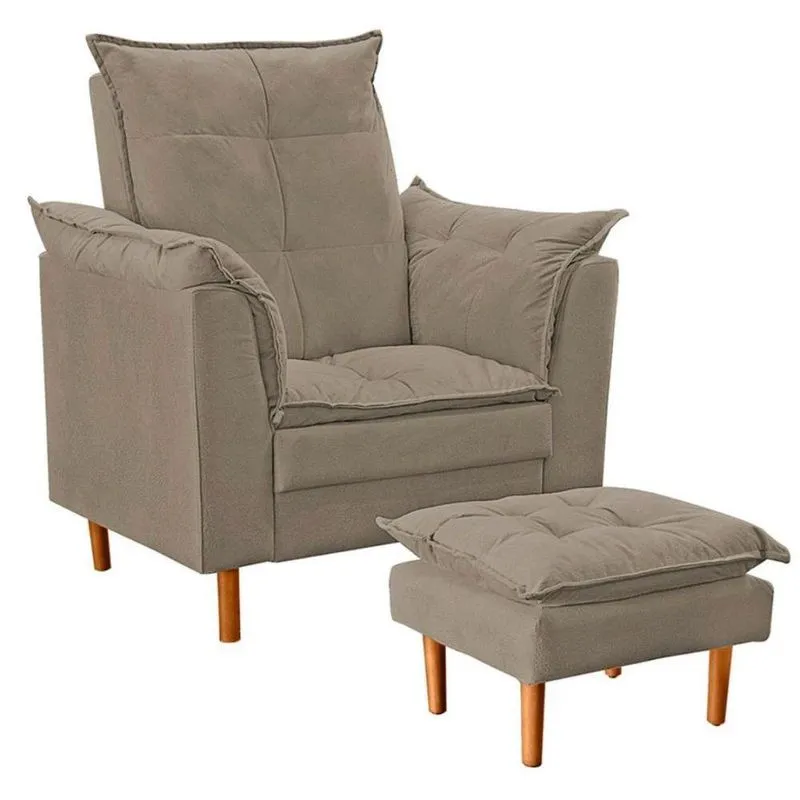 Poltrona De Amamentação Com Puff Quarto Bebê Leticia Suede Bege Escuro