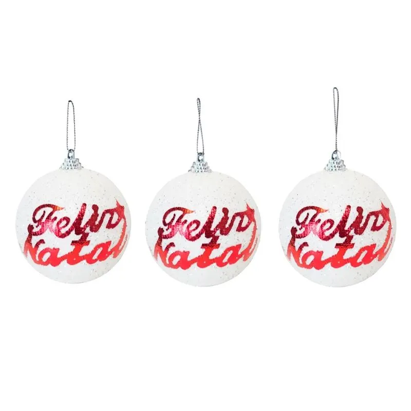 Conjunto 3 Bolas Natal Glitter 8cm: Feliz Natal