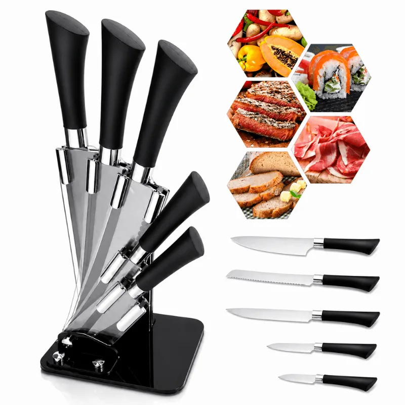 Set Cuchillos Acero Inox. Hogar Actual C/ Soporte Acrílico