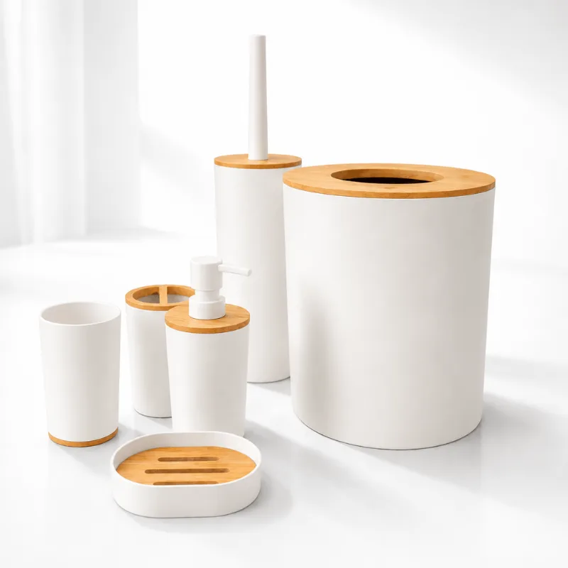 Set de Accesorios Baño 6 Piezas Tapas de Bambu Hogar Actual
