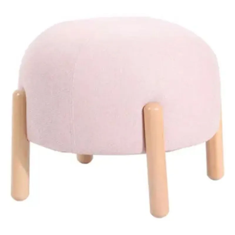 Banqueta Puff Nórdico Moderno Redondo Patas Madera Cómodo Puff Nórdico Moderno Rosa