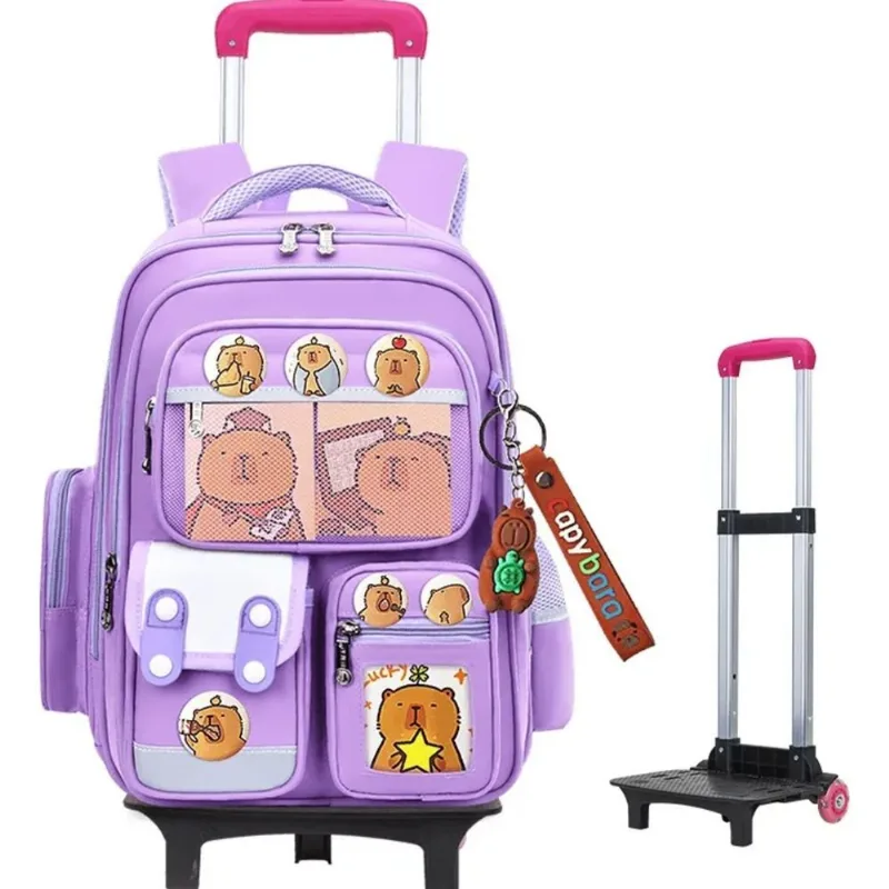 Mochila Capibara Escolar Infantil Con Ruedas Primaria Impermeable Reforzada Mochila Escolar Con Carro Capibara Violeta Impermeable Primaria