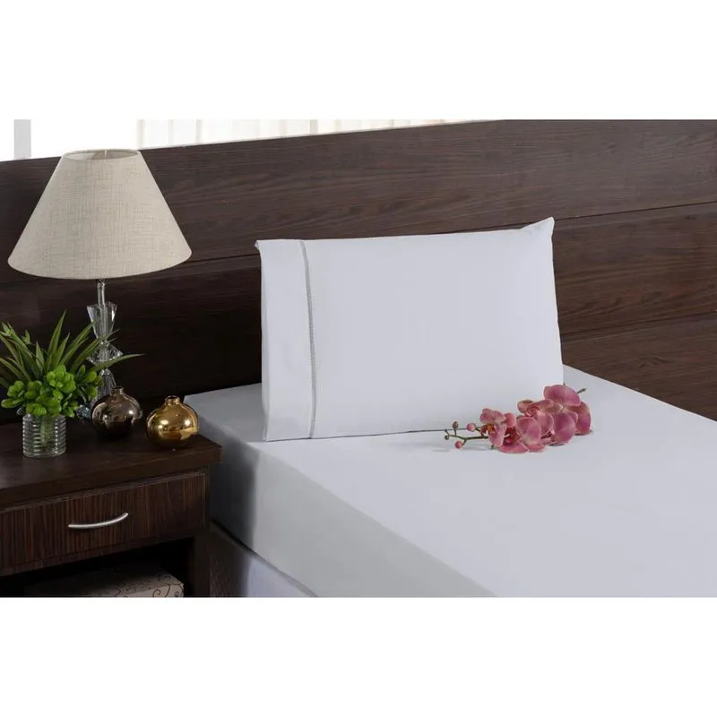 Kit lençol fronha micropercal 400 fios branco com elástico
