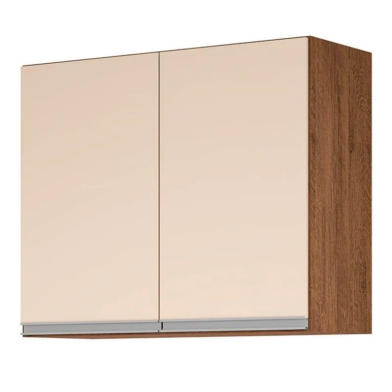Armario Aereo 2 Portas Milla Castanho Off White Puxador Aluminio