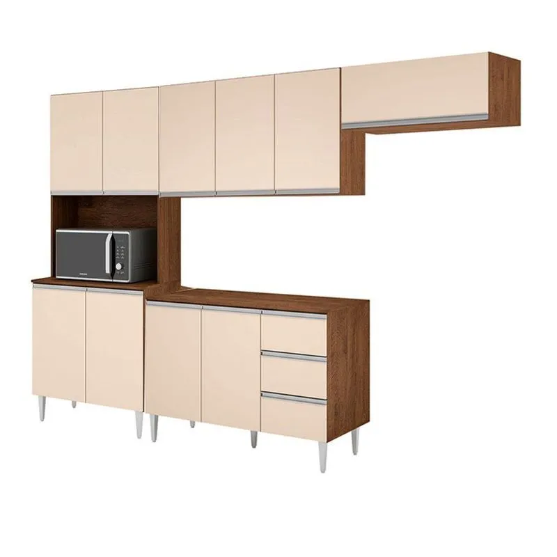 Cozinha Modulada Milla 4 Peças Castanho Off White Puxador Aluminio Ii